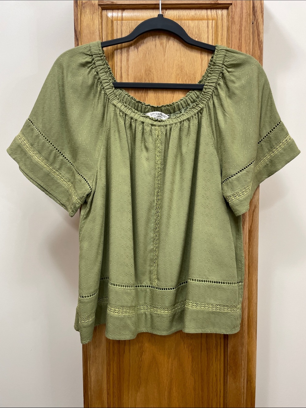 Liverpool Olive Green Eyelet Peasant Top Size Small